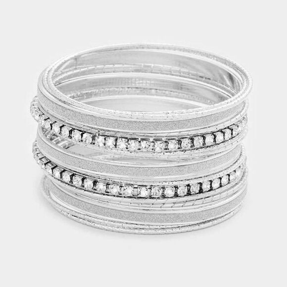 17PCS - Rhinestone Silver  Metal Bangle Bracelets - Picture 5 of 7